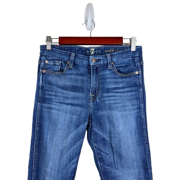 7 For All Mankind Ankle Straight Raw Hem Denim Jeans Women's Size 27 - Picture 2 of 11